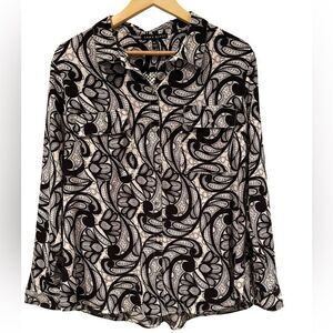 Como Black Patterned Long Sleeve Blouse with Silver Buttons
